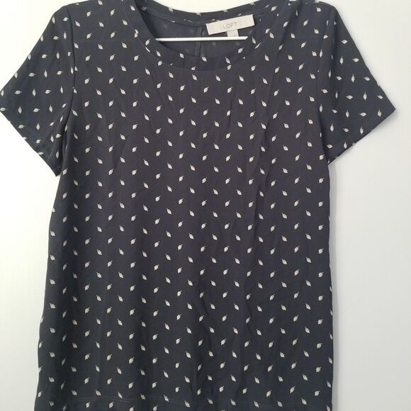 Loft Navy Blue Leaf Print Blouse size XS - Picture 5 of 8